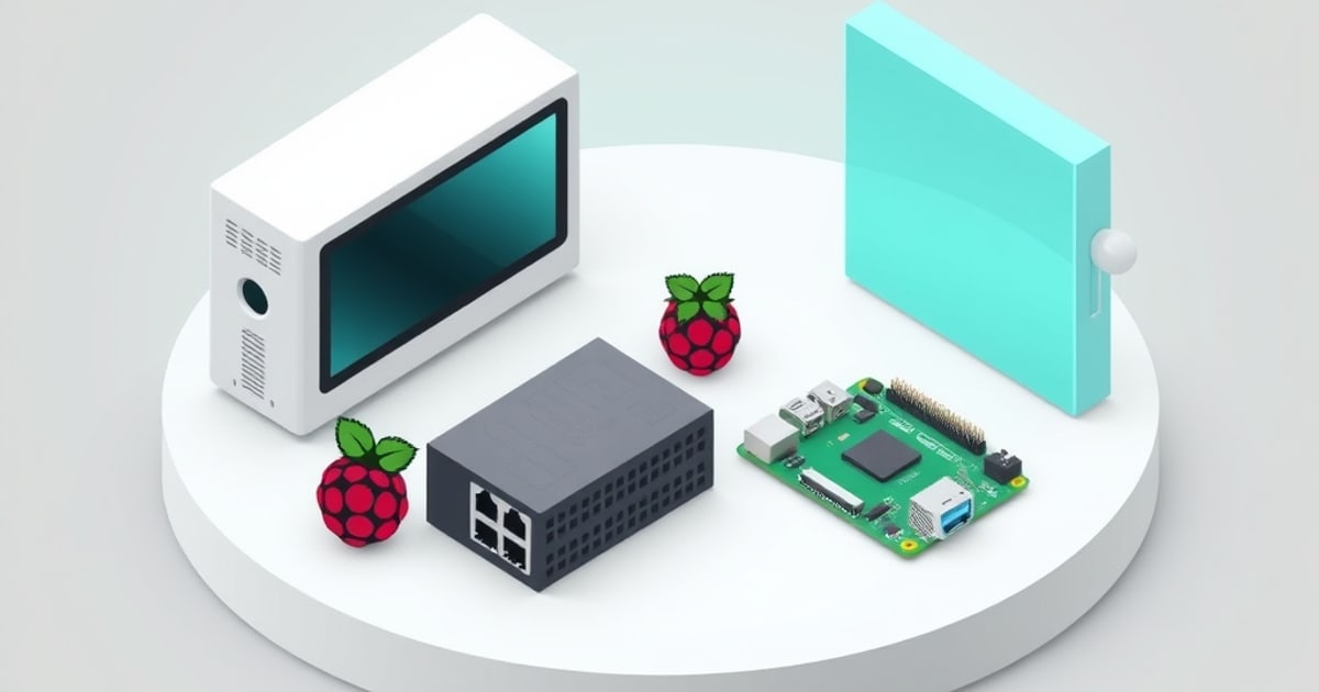 A hand holding a Raspberry Pi single-board computer showing its USB and Ethernet ports